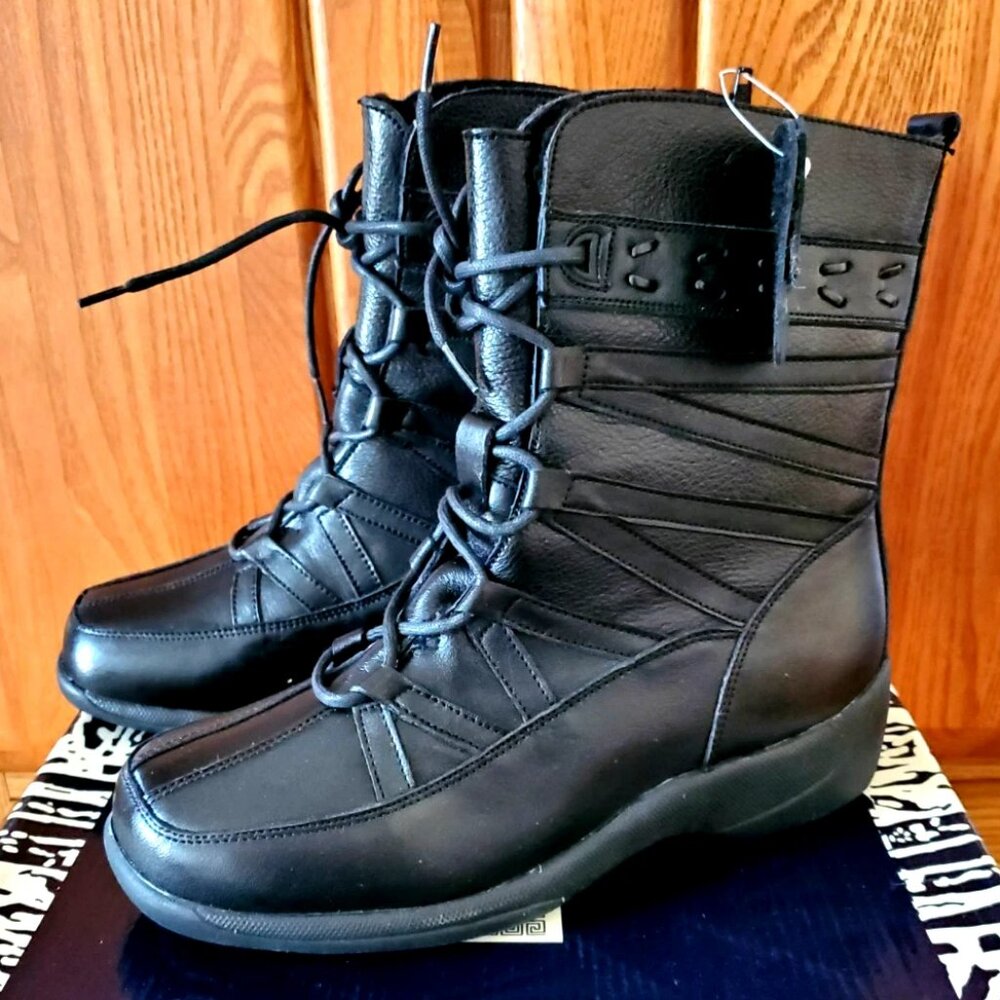 WOMEN BOOTS SIZE 6.5 WW PEERAGE COMFORT WIDE WIDTH BLACK LEATHER ZIPPER LACES